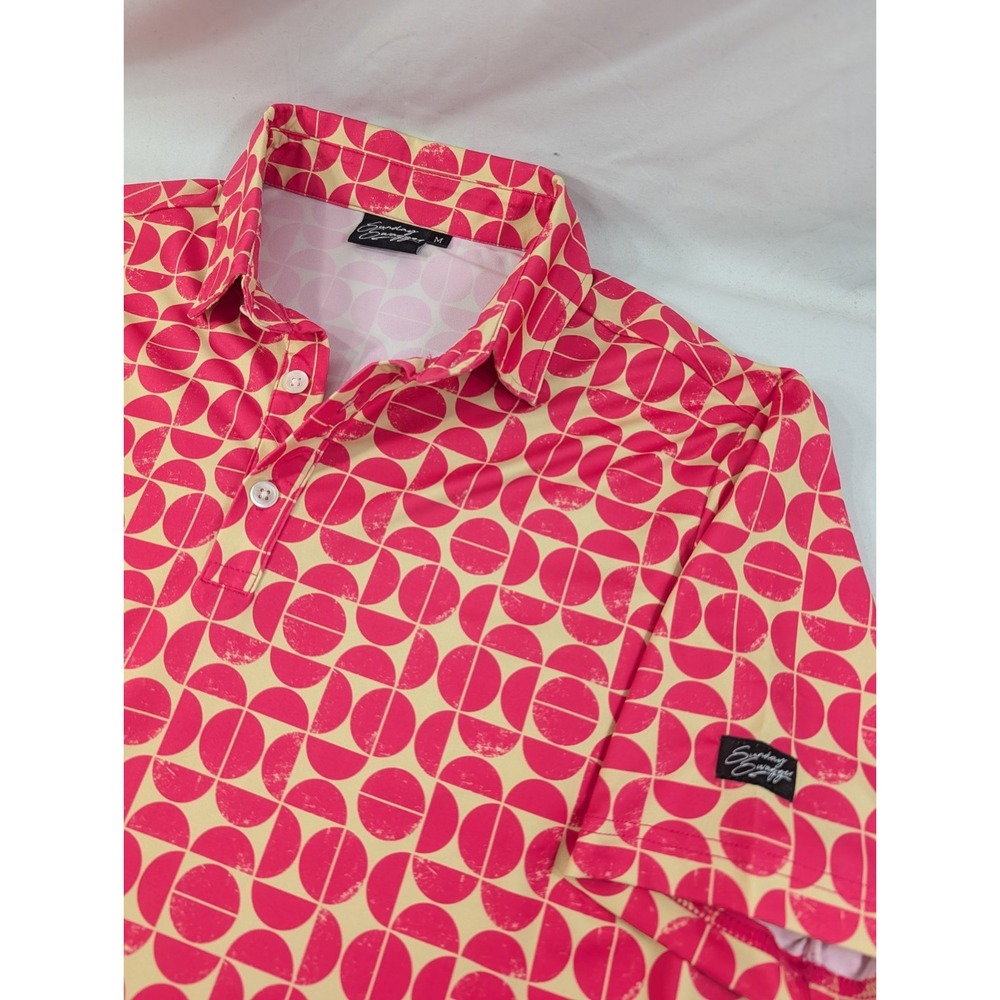 Sunday Swagger Polo Shirt Mens Medium Pink All Over Print Half Circles Golf
